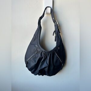 Vintage Club Monaco Black Nylon Hobo Shoulder Bag